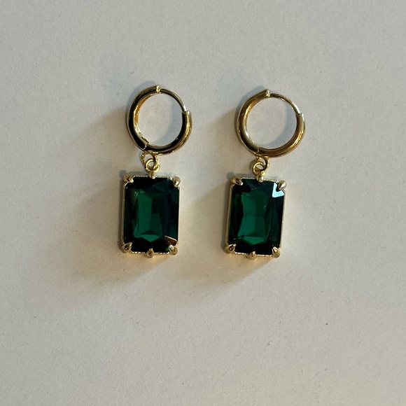 Perry Street Kelly Huggies Emerald Gem Gold Earrings - Picture 5 of 6